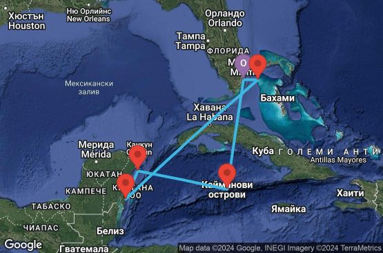 Маршрут на круиз 7 дни САЩ, Каймановите острови, Мексико, Бахамските острови - 07W711