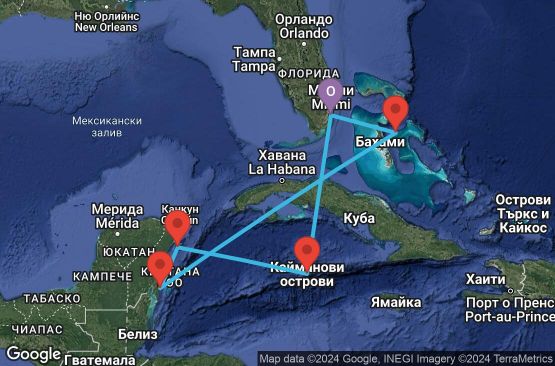 Маршрут на круиз 7 дни САЩ, Каймановите острови, Мексико, Бахамските острови - 07W712