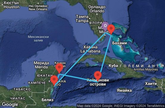 Маршрут на круиз 7 дни САЩ, Бахамските острови, Каймановите острови, Мексико - 07W721