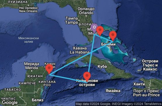 Маршрут на круиз 7 дни САЩ, Бахамските острови, Мексико, Каймановите острови - 07W714