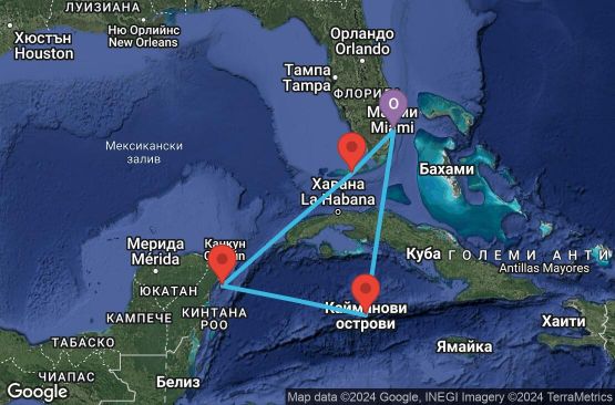 Маршрут на круиз 7 дни САЩ, Мексико, Каймановите острови - 07W684