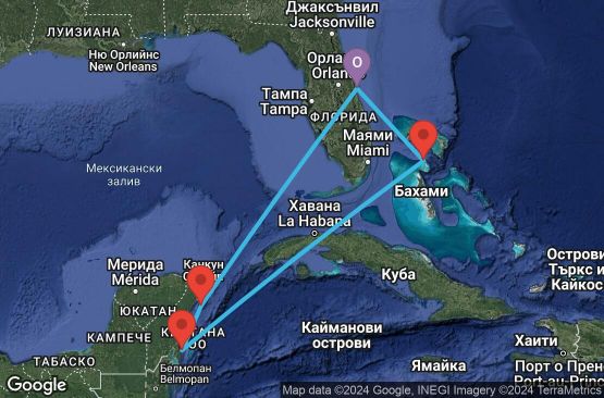 Маршрут на круиз 6 дни САЩ, Бахамските острови, Мексико - 06W279