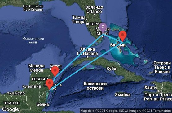 Маршрут на круиз 6 дни САЩ, Мексико, Бахамските острови - 06W283