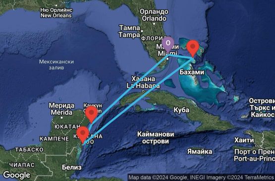 Маршрут на круиз 6 дни САЩ, Мексико, Бахамските острови - 06W285