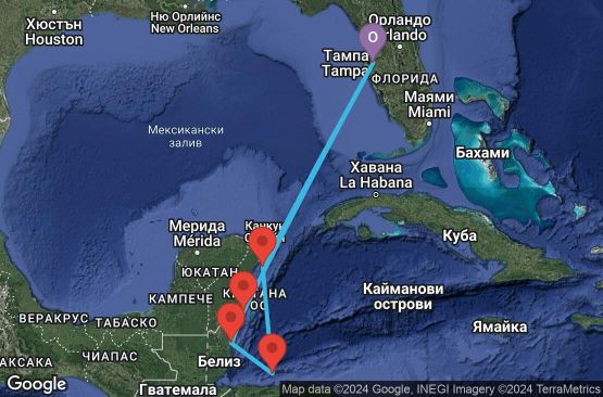 Маршрут на круиз 7 дни САЩ, Мексико, Хондурас, Белиз - 07W688