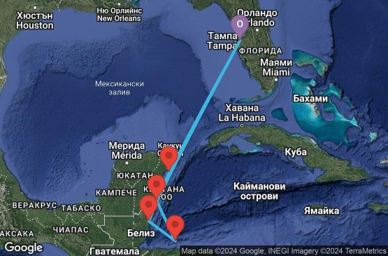 Маршрут на круиз 7 дни САЩ, Мексико, Хондурас, Белиз - 07W690