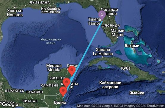 Маршрут на круиз 7 дни САЩ, Белиз, Мексико - 07W720