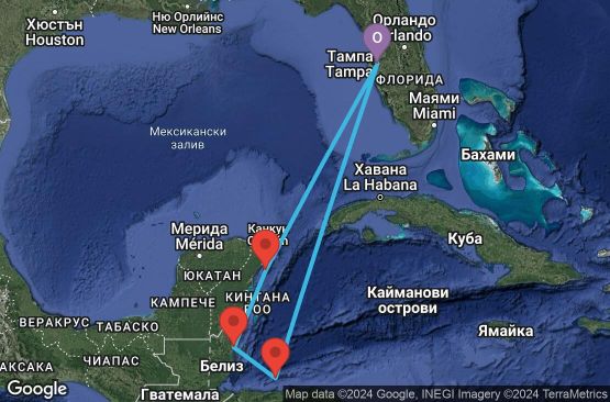 Маршрут на круиз 7 дни САЩ, Хондурас, Белиз, Мексико - 07W722