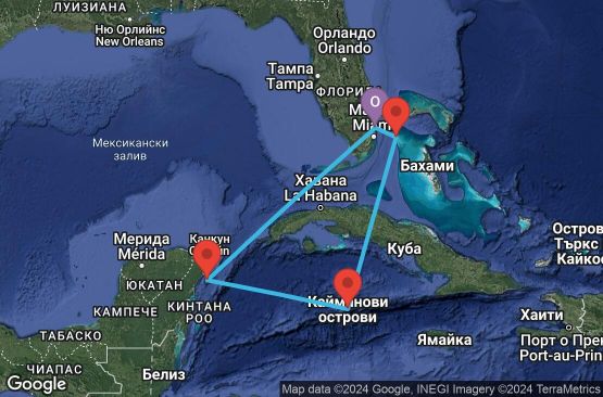 Маршрут на круиз 6 дни САЩ, Бахамските острови, Каймановите острови, Мексико - 06W273