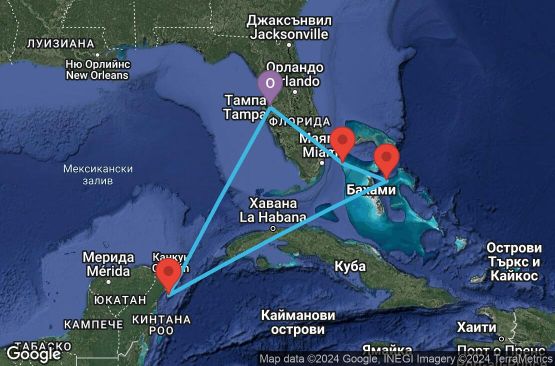 Маршрут на круиз 7 дни САЩ, Бахамските острови, Мексико - 07W686