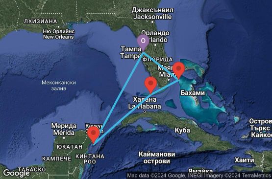 Маршрут на круиз 7 дни САЩ, Бахамските острови, Мексико - 7BH143