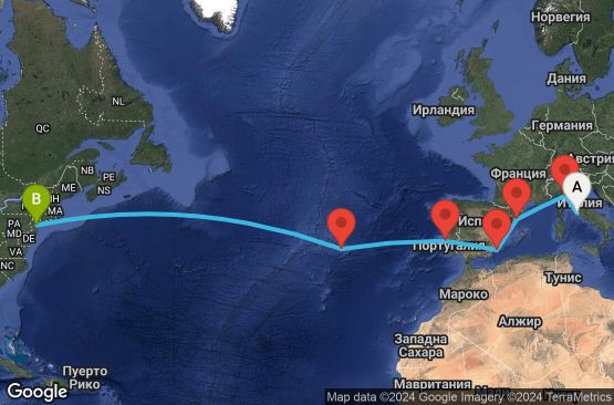 Маршрут на круиз 14 дни Италия, Испания, Португалия, САЩ - 14T256