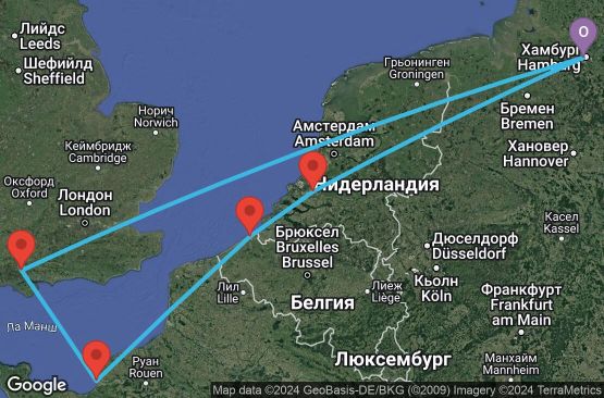 Маршрут на круиз 7 дни Германия, Холандия, Белгия, Франция, Великобритания - UWHJ