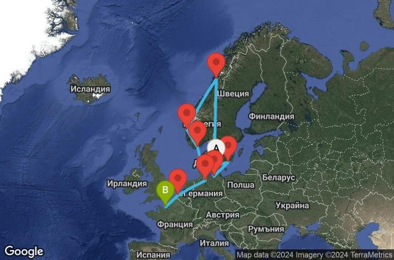 Маршрут на круиз 11 дни Дания, Швеция, Германия, Норвегия, Белгия, Франция - UWI5