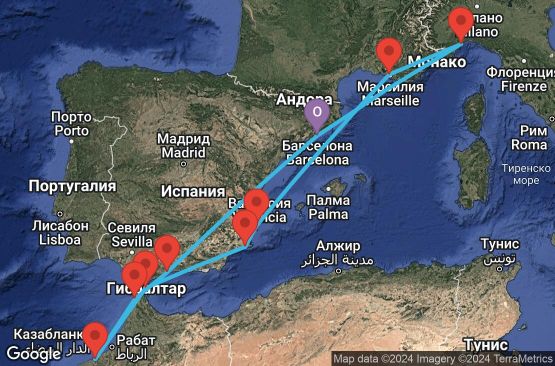 Маршрут на круиз 11 дни Испания, Мароко, Гибралтар, Франция, Италия - BCN11A0P