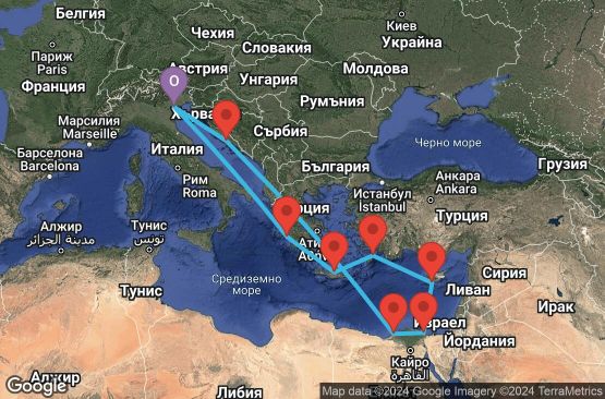 Маршрут на круиз 11 дни Италия, Гърция, Кипър, Египет, Хърватска - UWJO