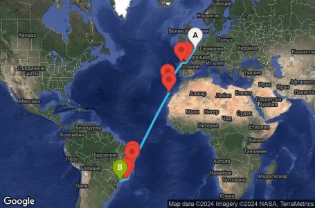 Маршрут на круиз 18 дни Франция, Испания, Португалия, Бразилия - UWIS