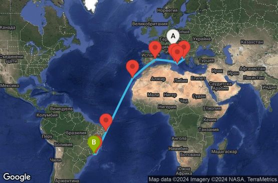 Маршрут на круиз 20 дни Италия, Гърция, Испания, Бразилия - UWGN