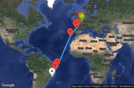 Маршрут на круиз 17 дни Бразилия, Португалия, Испания, Великобритания, Франция - UWK0
