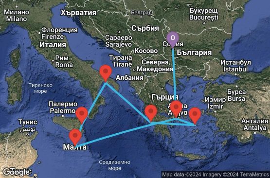 Маршрут на круиз Красотата на Гърция и Италия