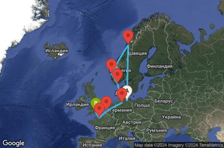 Маршрут на круиз 10 дни Германия, Норвегия, Белгия, Франция, Великобритания - UWHX