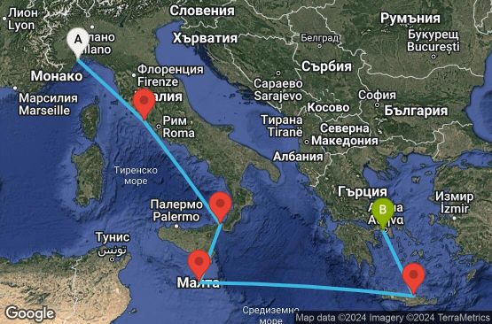 Маршрут на круиз 6 дни Италия, Малта, Гърция - SVN06A1T