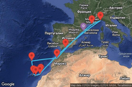 Маршрут на круиз 14 дни Испания, Франция, Италия, Португалия, Мароко - BCN14A41