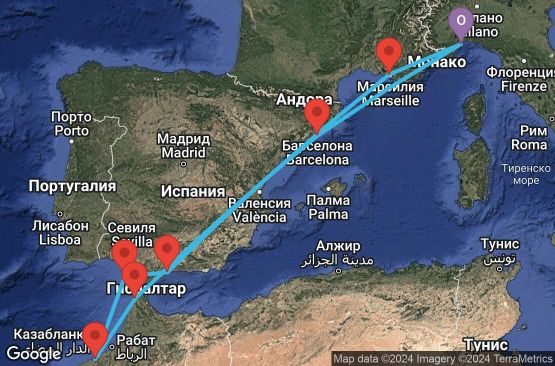 Маршрут на круиз 10 дни Италия, Франция, Испания, Мароко - SVN10A1D