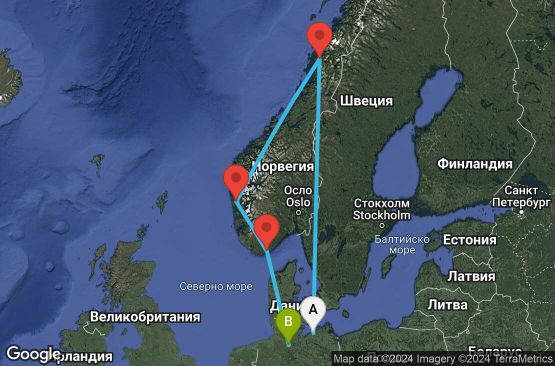 Маршрут на круиз Warnemunde,Sandnes,Bergen,Kristiansand,Hamburg - UWHZ