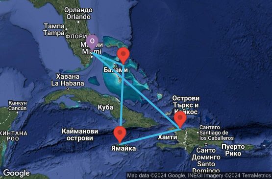 Маршрут на круиз 6 дни САЩ, Бахамските острови, Ямайка, Хаити - 06W295