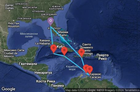 Маршрут на круиз 10 дни Южни Кариби от Тампа - STAC10CNNTPATPA