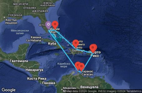 Маршрут на круиз 12 дни Южни Кариби от Маями - JEWC12CNNMIAMIA