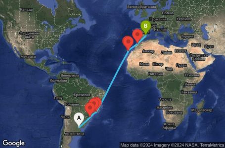 Маршрут на круиз 18 дни Аржентина, Бразилия, Испания, Мароко - UWLO