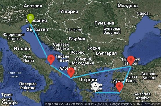 Маршрут на круиз 6 дни Гърция, Турция, Италия - UTSQ