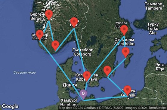 Маршрут на круиз 14 дни Германия, Норвегия, Дания, Полша, Швеция - UWNO