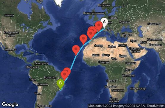 Маршрут на круиз 19 дни Италия, Испания, Гибралтар, Мароко, Кабо Верде, Бразилия - SVN19A0F