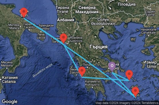 Маршрут на круиз Greece,Italy - UWOS