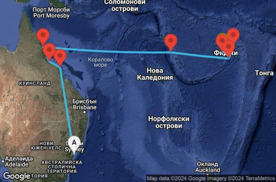 Маршрут на круиз 14 дни Круиз из Южния Пасифик - SUFJ14CNNSYDLTK