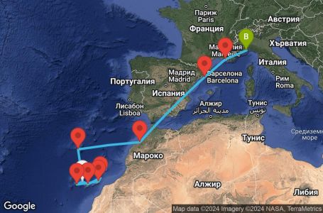 Маршрут на круиз 12 дни Испания, Португалия, Мароко, Франция, Италия - TCI12A02