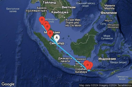 Маршрут на круиз 13 дни Сингапур, Тайланд, Малайзия, Индонезия - 13I034