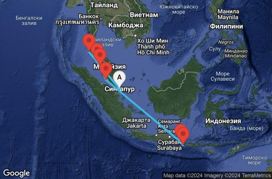 Маршрут на круиз 12 дни Сингапур, Тайланд, Малайзия, Индонезия - 12I189