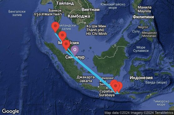 Маршрут на круиз 13 дни Сингапур, Тайланд, Малайзия, Индонезия - 13K064