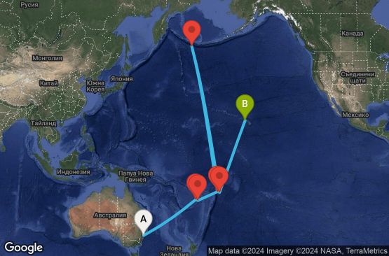 Маршрут на круиз 15 дни Австралия, Фиджи, Самоа, Американска Самоа, САЩ - 15T243