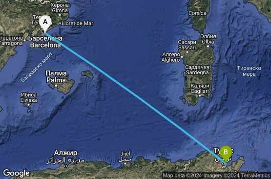 Маршрут на круиз 2 дни Испания, Тунис - UUA7