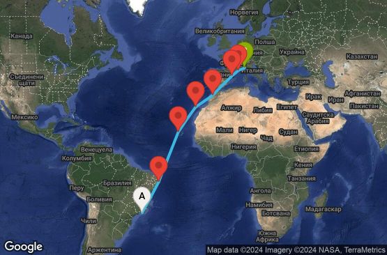 Маршрут на круиз 17 дни Бразилия, Кабо Верде, Испания, Мароко, Франция, Италия - RIO17A0F