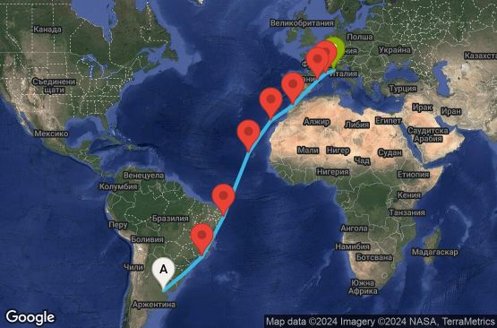 Маршрут на круиз 20 дни Аржентина, Бразилия, Кабо Верде, Испания, Мароко, Франция, Италия - BUE20A04