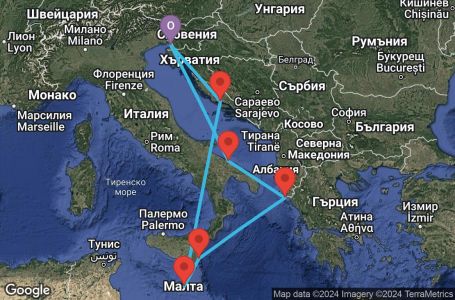 Маршрут на круиз 7 дни Италия, Гърция, Малта, Хърватска - TRS07A0K