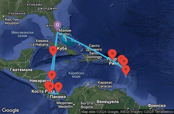 Маршрут на круиз 20 дни САЩ, Колумбия, Панама, Коста Рика, Каймановите острови, Вирджински острови на САЩ, Гваделупа, Сейнт Лусия, Монсерат - EP20260105MIAMI1
