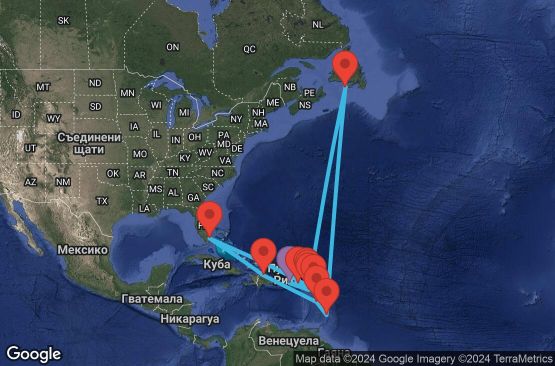 Маршрут на круиз 15 дни Пуерто Рико, Британски вирджински острови, Антигуа и Барбуда, Сен Бертелеми, Ангуила, САЩ, Доминиканска република, Доминика, Барбадос, Сен Пиер и Микелон, Сейнт Китс и Невис - EX20260205SJUSJU