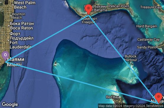 Маршрут на круиз 4 дни САЩ, Бахамските острови - 04Z251